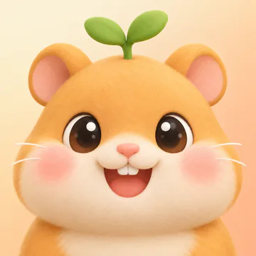 Feedbye-Maskottchen: ein Hamster mit einem kleinen Spross auf dem Kopf.